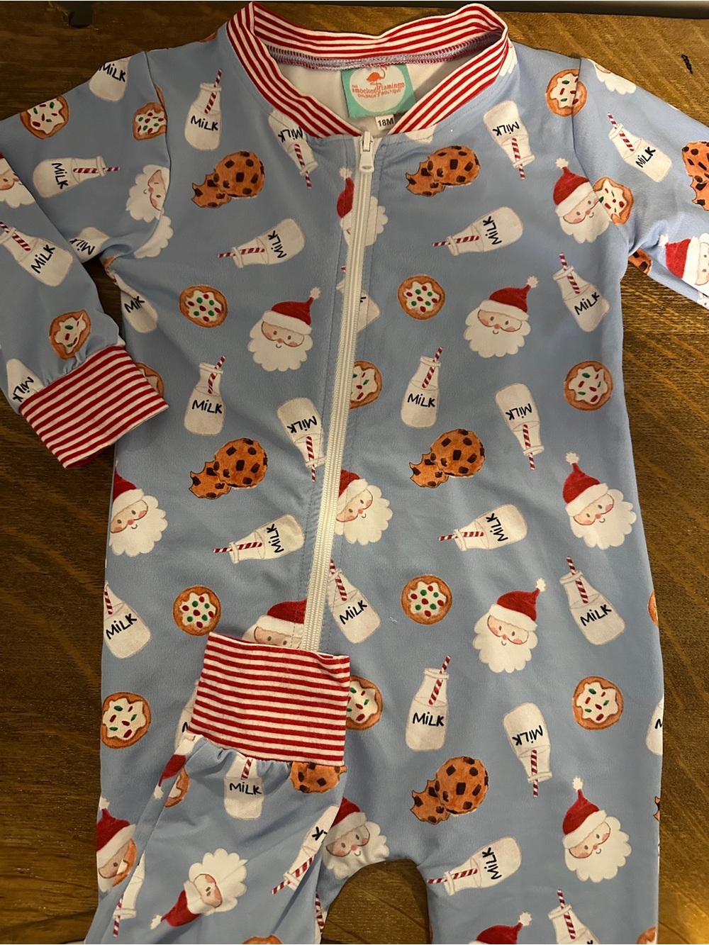 Blue Holiday Santa & Cookie Baby Zipper Romper with Cute Booty Flap